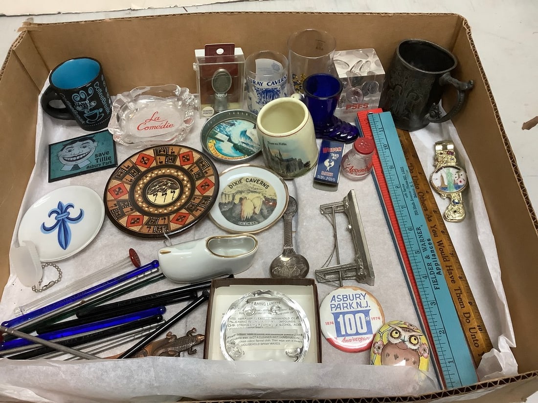 Decorative plates, glass ashtray, rulers, and more: Decorative plates, glass ashtray, rulers, and more