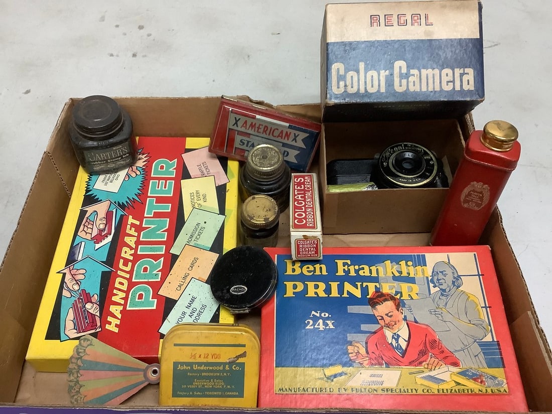 Vintage Ben Franklin printer, American stamp pad, typewriter ribbon,and more (1 of 1)
