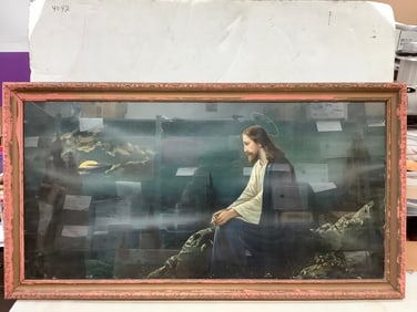 Framed Jesus with halo photograph(23.5in.x43.5in.)