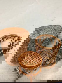Wicker Tables And Basket (tallest - 16 in)