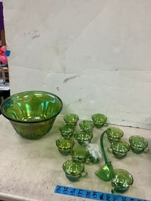 Carnival glass punch bowl set