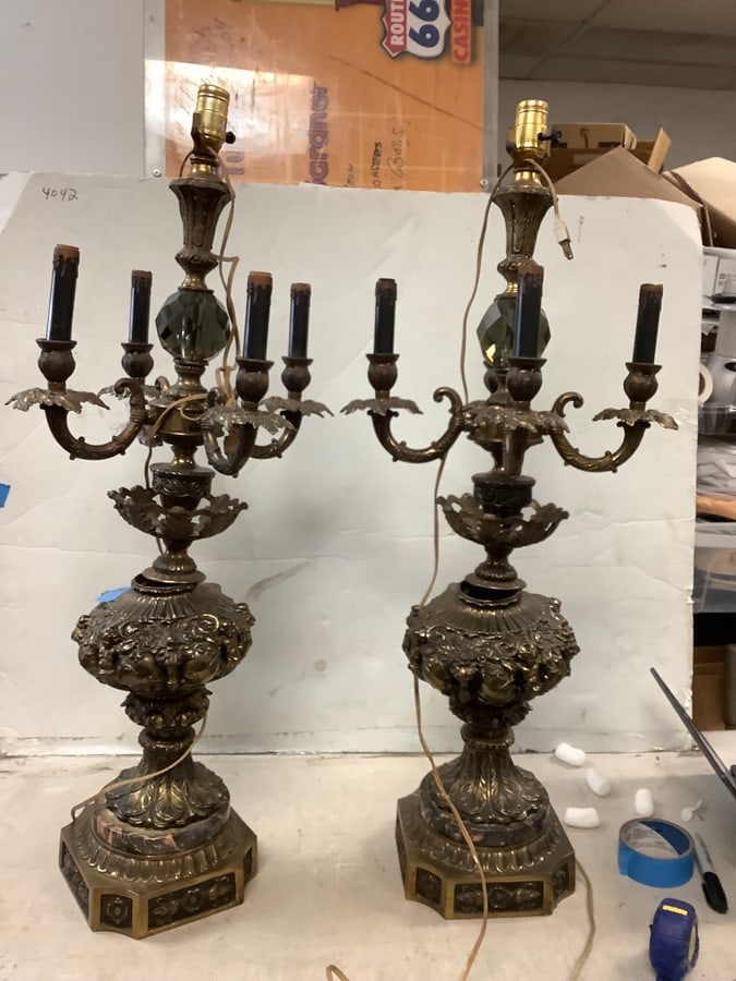 1940s candled opera lamps 34in tall: 1940s candled opera lamps 34in tall