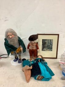 vintage dolls and framed print 13x11