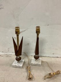 MCM teak wood lamps 13in tall