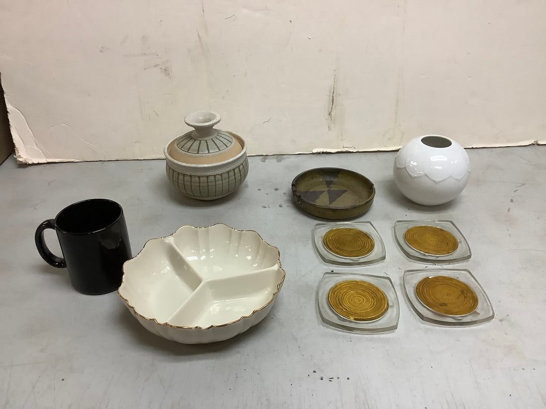 Rosenthal Vase, Ashtray, Signed Pottery With Lid, Coasters, Mug and Lenox Serving Dish (1 of 1)