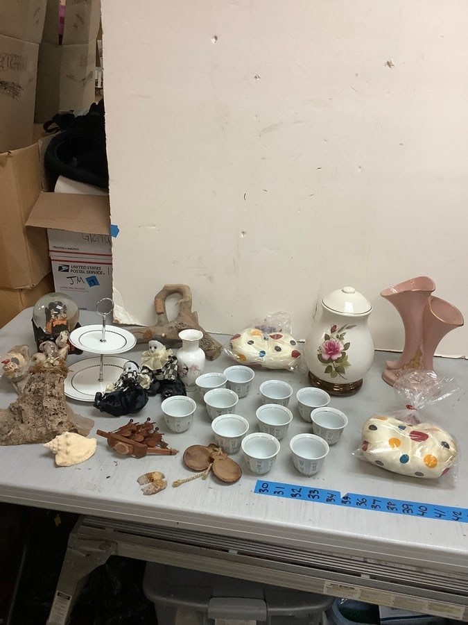 Serena pink ceramic urn, tea cup set, vintage ceramic vase 11in tall, 2 tier serving plater and more (1 of 1)