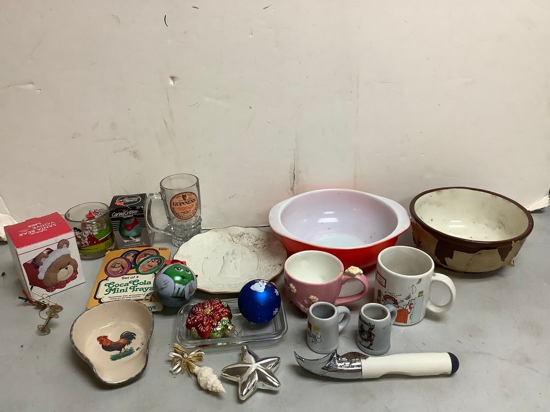 Porcelain santa bear votive, Guinness beer mug (5.25in.tall), Lenox plate, various mugs, and more (1 of 1)