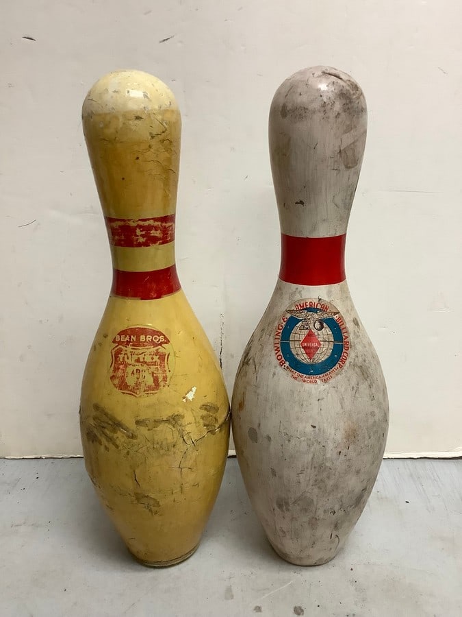 Vintage bowling pins(Bean Bros., Bowling and American billiard Corp.-about 15.25in.tall) (1 of 1)
