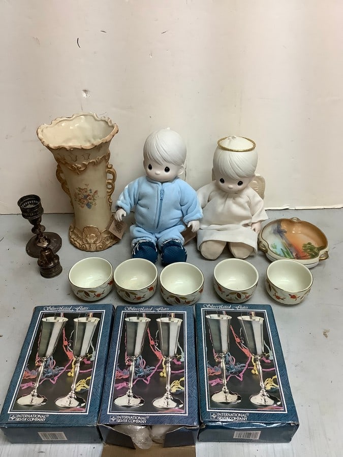 Hall's kitchenware bowls,Precious Moments dolls with stands, decorative vase(11.5in.tall), and more (1 of 1)