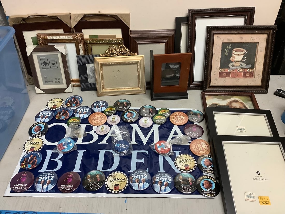 Political pins/poster and empty photo frames(largest about 13.5in.x11in.) (1 of 1)