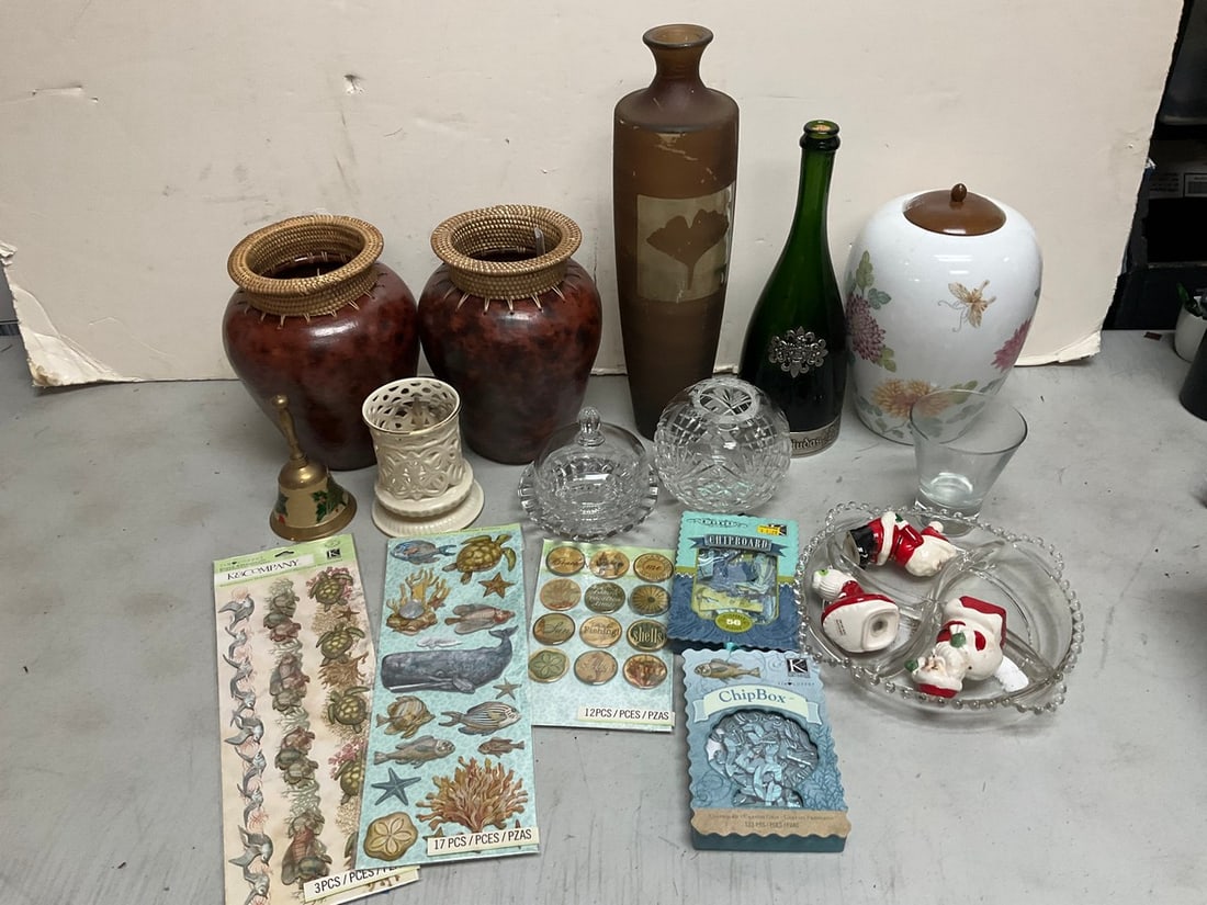 Segura Viudas Bottle, Glass & Ceramic Vases (15 in), Gallery Originals Jar, Lenox Candle Holder, (1 of 1)