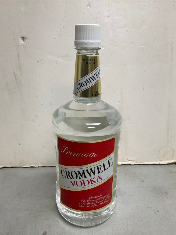 Cromwell vodka(1.75liters): Any contents in bottle is Free; You are bidding on the bottle & unbroken tax stamp