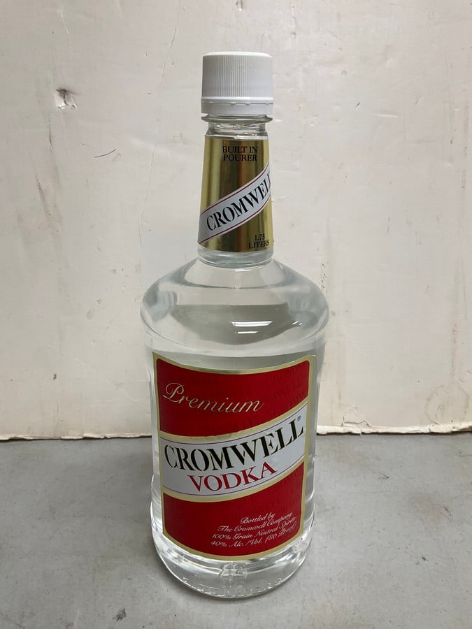Cromwell vodka(1.75liters): Any contents in bottle is Free; You are bidding on the bottle & unbroken tax stamp