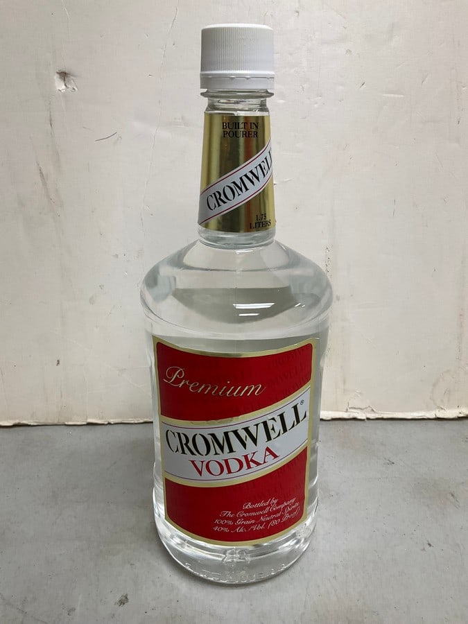 Cromwell vodka(1.75liters): Any contents in bottle is Free; You are bidding on the bottle & unbroken tax stamp