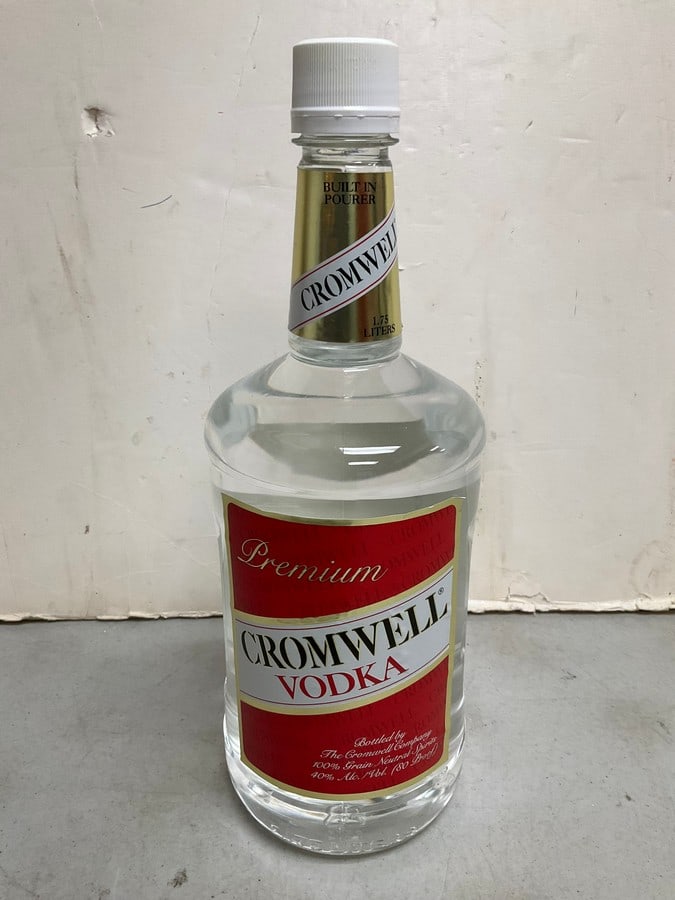 Cromwell vodka(1.75liters): Any contents in bottle is Free; You are bidding on the bottle & unbroken tax stamp