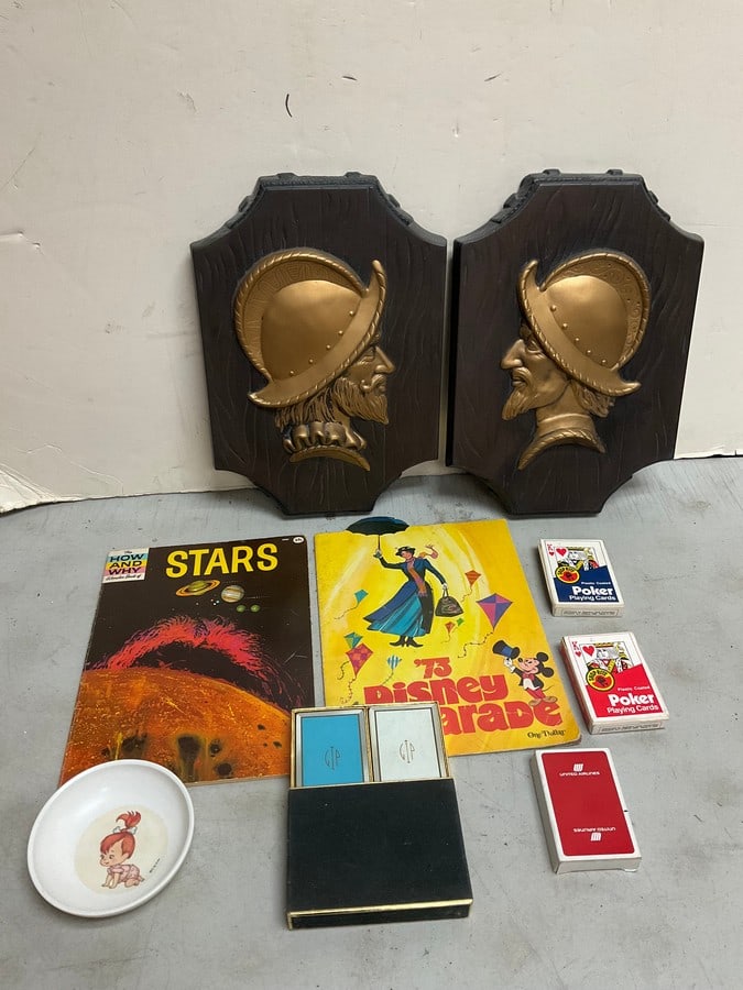 Vintage playing cards, Melmac decorative bowl, wall plaques(9.5in.x14in.), and more (1 of 1)
