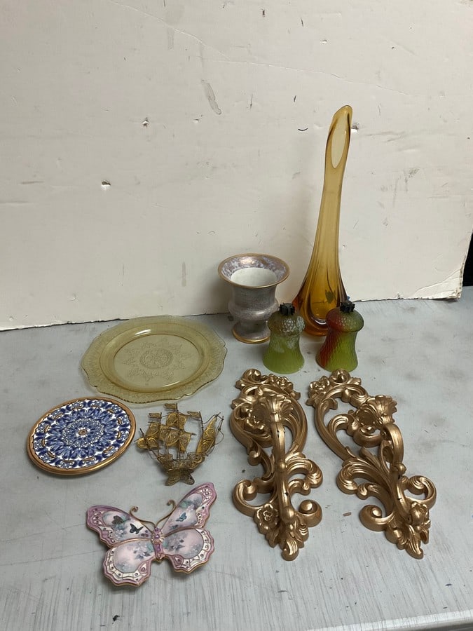 Decorative vase(18in.), wall hanging candleholders, Stangl pottery planter(slightly chipped), and (1 of 1)