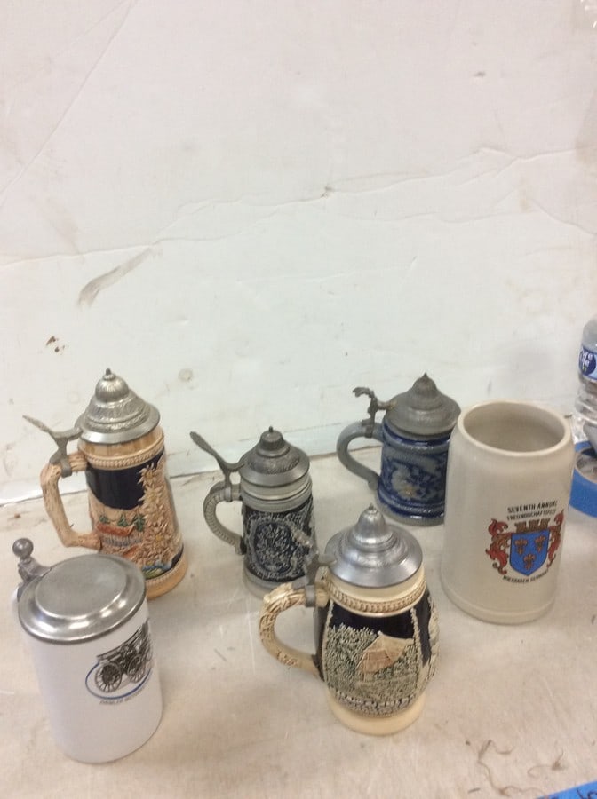 Lot of German Steins With Lids and Large Mug (7.5 in): Lot of German Steins With Lids and Large Mug (7.5 in)