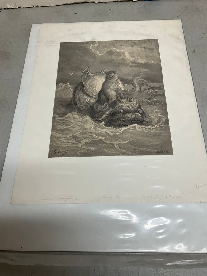 Gustave Dore- Monkey and the Dolphin art print(11in.x14in.): Gustave Dore- Monkey and the Dolphin art print(11in.x14in.)