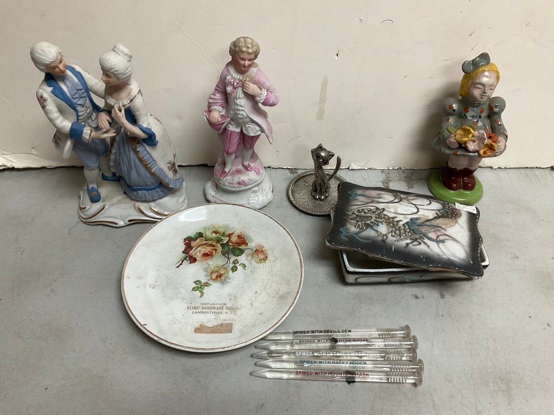 Decorative ceramic statues(8.5in.tallest), decorative ceramic container  with lid, and more (1 of 1)