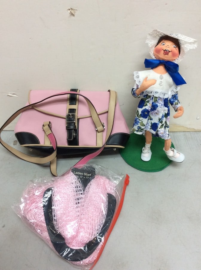Coach bag, Annalee doll(14in.tall), and scarf accessory (1 of 1)