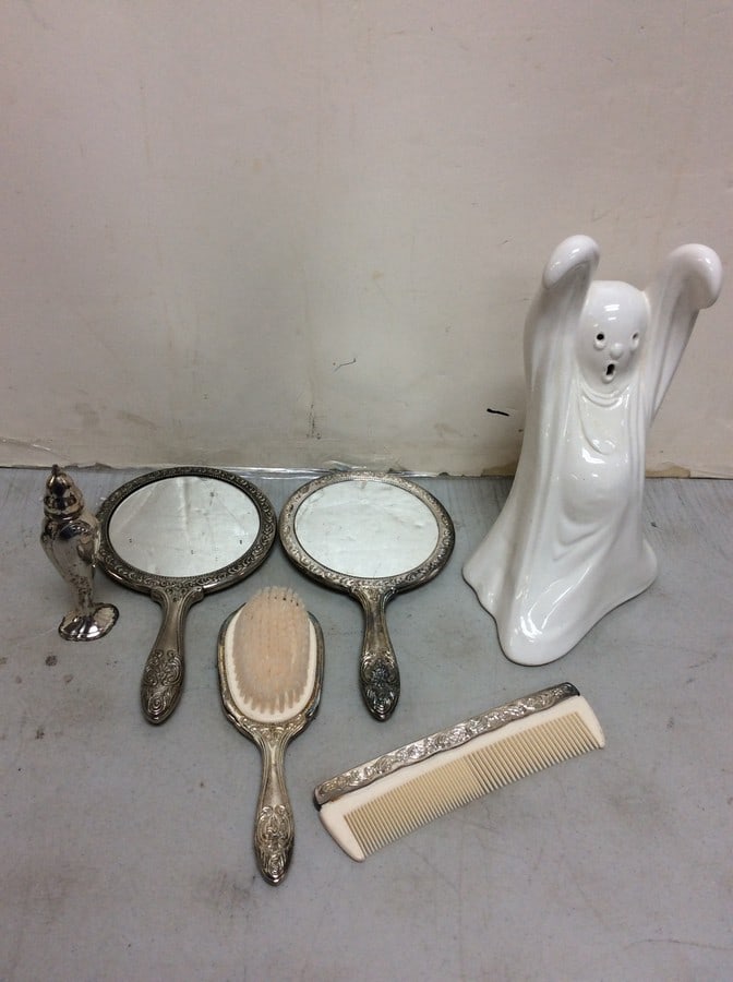 Ghost ceramic statue(10in.tall) and vintage beauty set(mirrors/brush/comb) (1 of 1)