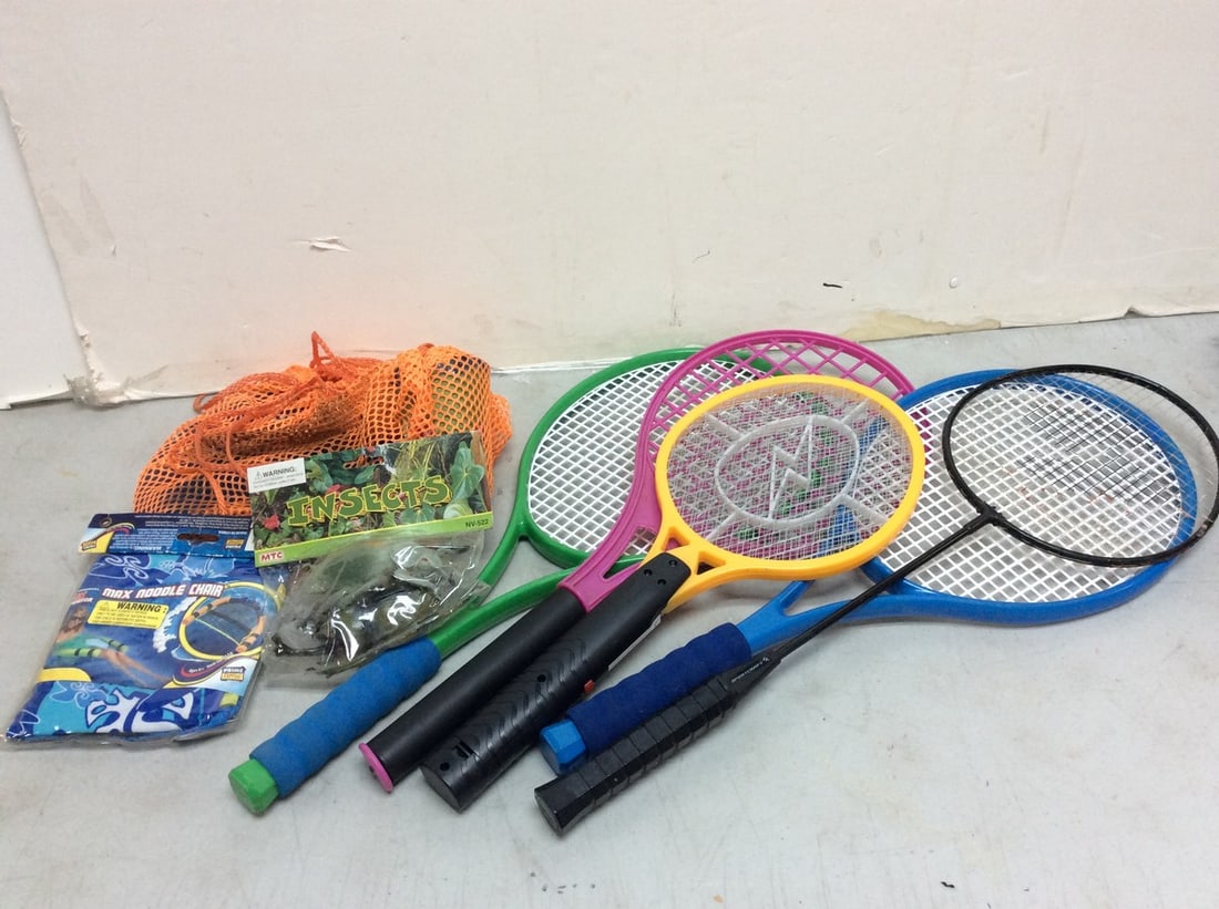 Various rackets, fake insects, noodle chair, and more: Various rackets, fake insects, noodle chair, and more