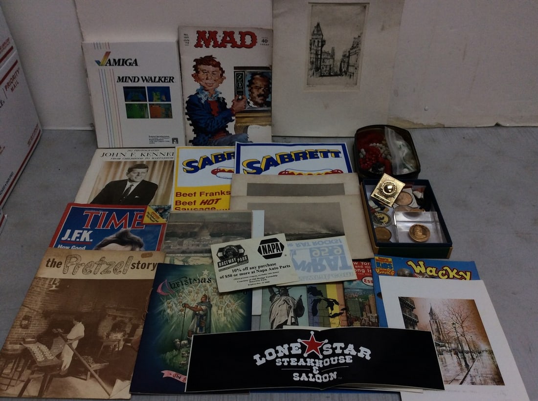 Vintage print signed Henry Lambert(11in.x16in.), Sabrett signage stickers, John F. Kennedy (1 of 1)