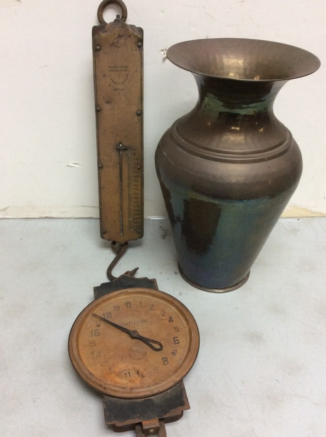 Antique hanging scale pieces made by C.Forschner and decorative vase(16in.tall) (1 of 1)