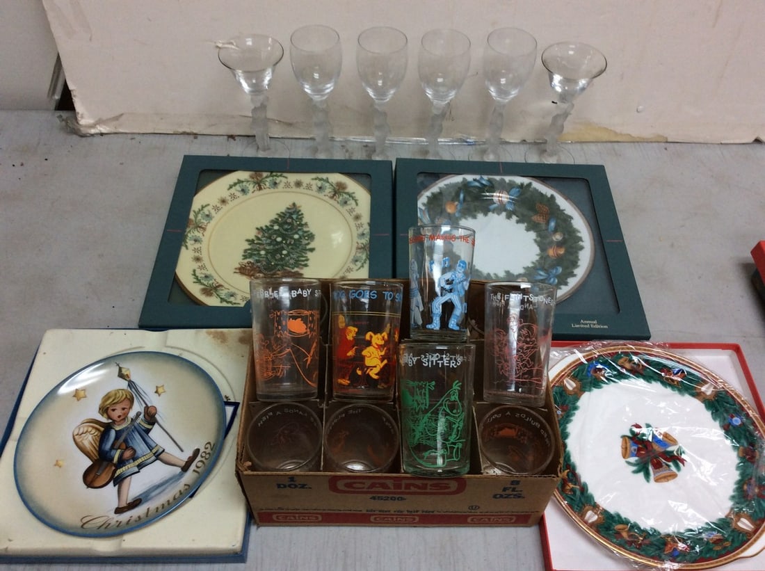 Lenox , Schmid, and Nikko limited edition collectible plates and various glass cups(tallest 7.5in.) (1 of 1)