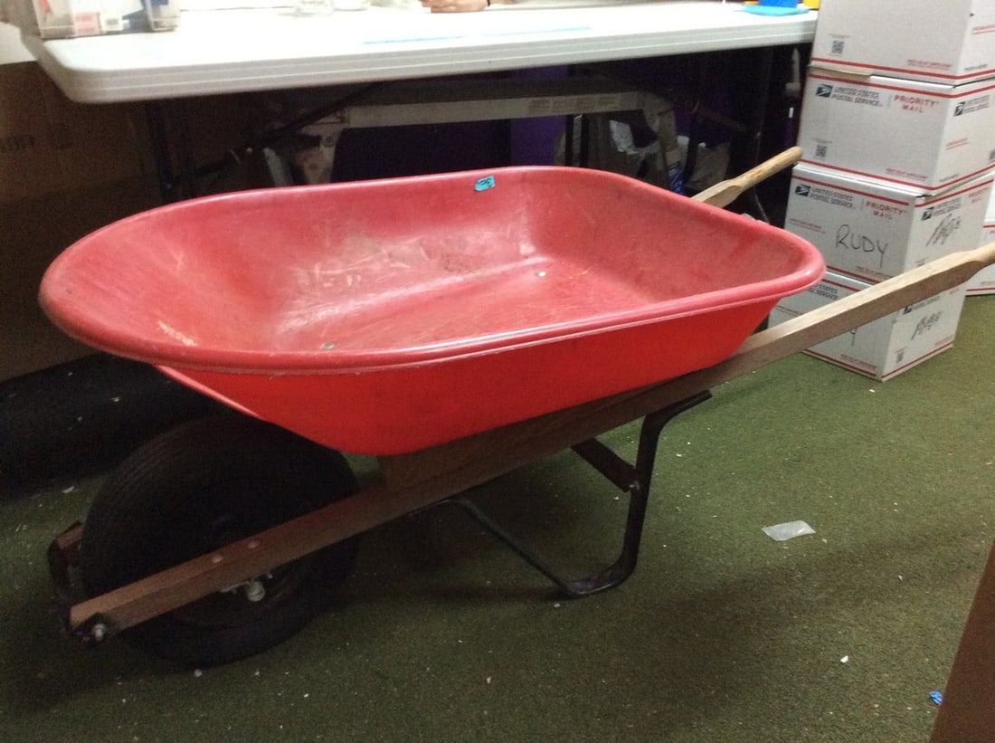 Vintage Nonia wheel barrow(cracked, about 55in.long): Vintage Nonia wheel barrow(cracked, about 55in.long)