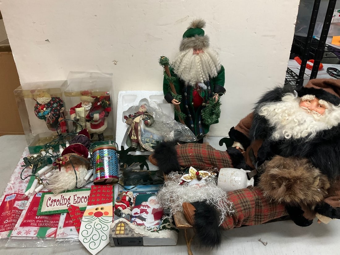 Trim a Home santa statues, tissue paper, and other Christmas items(tallest 22in.): Trim a Home santa statues, tissue paper, and other Christmas items(tallest 22in.)