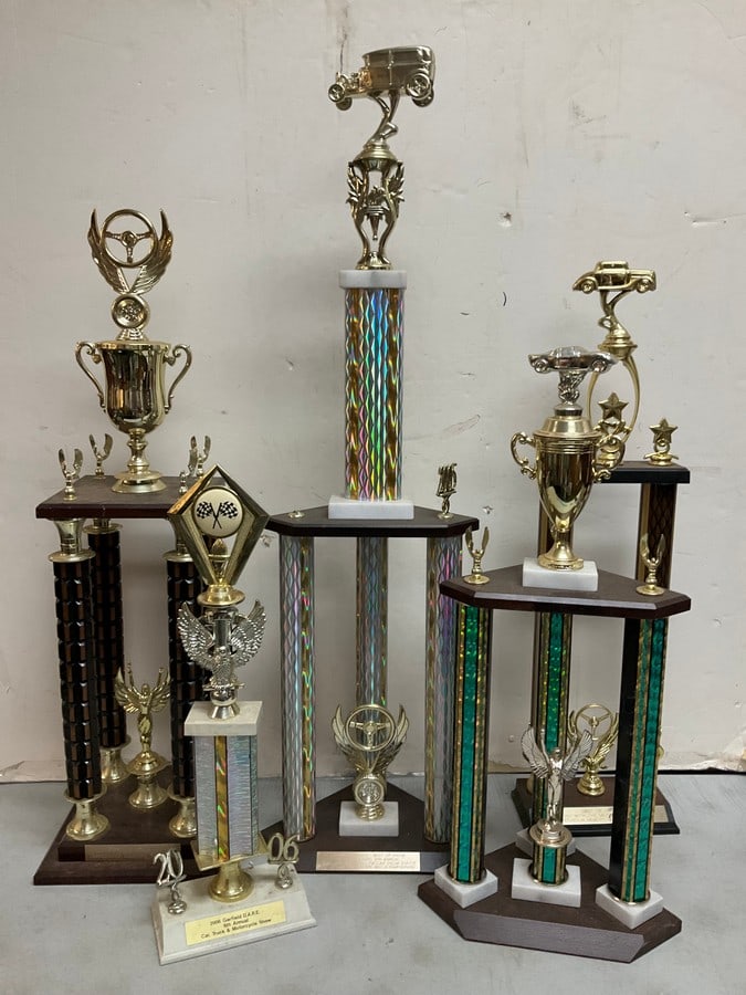 Various car show trophies(tallest 37.5in.): Various car show trophies(tallest 37.5in.)