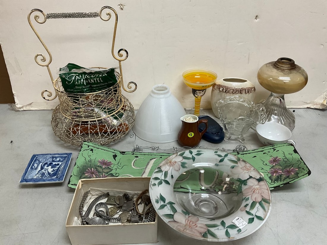 Floral serving bowl, hanging wall sign, solitaire game, basket with handle(18in.tall), and more (1 of 1)