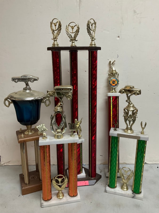 Various car show trophies(tallest about 34in.): Various car show trophies(tallest about 34in.)
