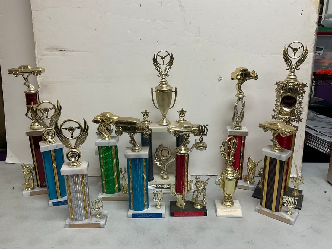 Various car show trophies(tallest about 22.75in.): Various car show trophies(tallest about 22.75in.)