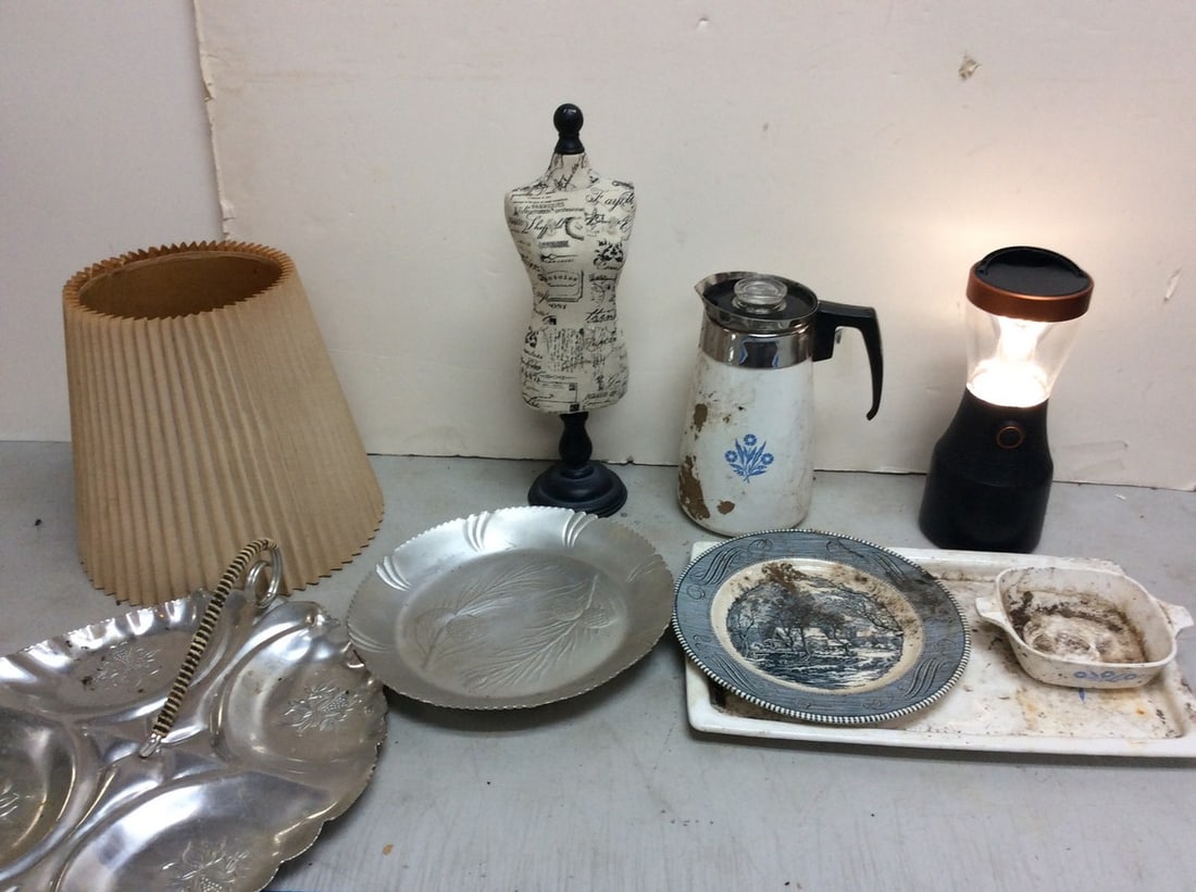 Duracell lantern, Vintage Aluminum trays, Pyrex Coffee Pot, Jewelry Mannequin, more (1 of 1)