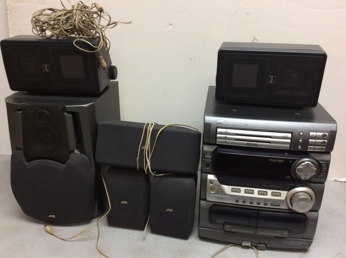 JVC stereo receiver(model no:MX-D602T), Sony speaker system, and JVC speakers (1 of 1)