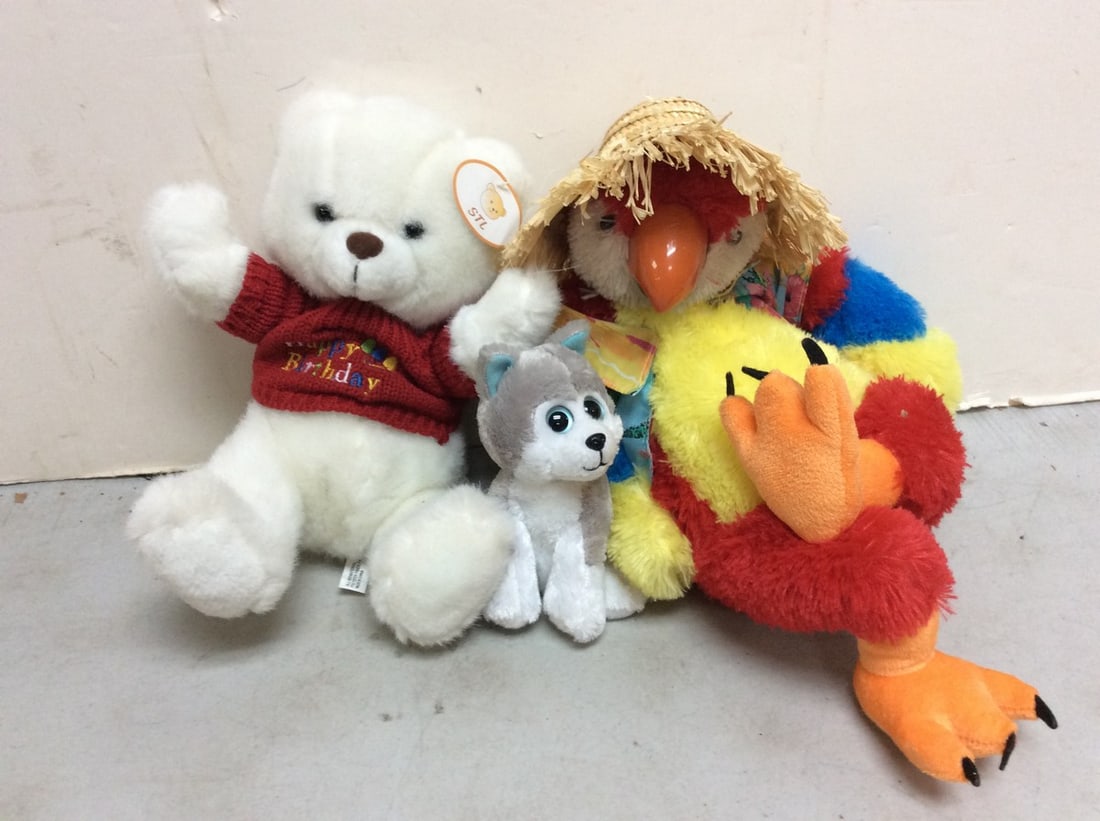 Cuddle Barn Parrot Doll, STL Bear Doll, TY Wol Doll: Cuddle Barn Parrot Doll, STL Bear Doll, TY Wol Doll