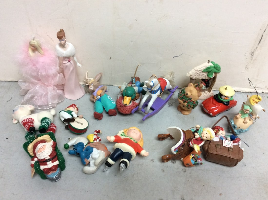 Vintage Christmas Ornaments (Smurf, Barbie, more) Tallest - 5in: Vintage Christmas Ornaments (Smurf, Barbie, more) Tallest - 5in