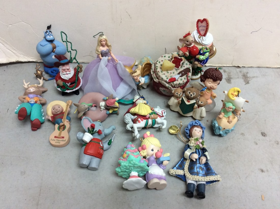 Vintage Christmas Ornaments (Barbie, Alladins Genie, Precious Moments and more) Tallest - 4.25in): Vintage Christmas Ornaments (Barbie, Alladins Genie, Precious Moments and more) Tallest - 4.25in)