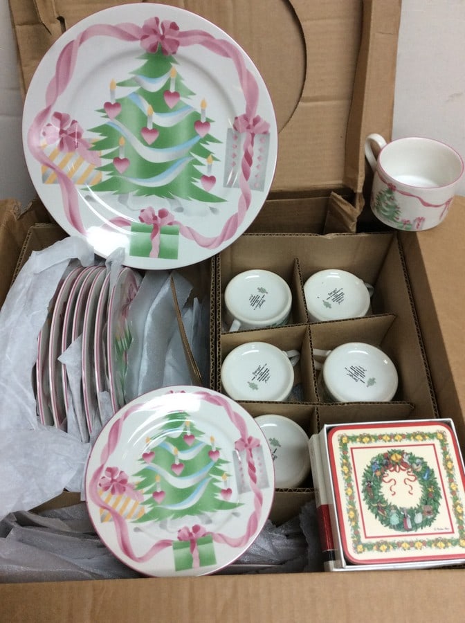 Sango Home Christmas 92 plates(various sizes-largest 10.5in.longest)/cup set and vintage Pimpernel (1 of 1)
