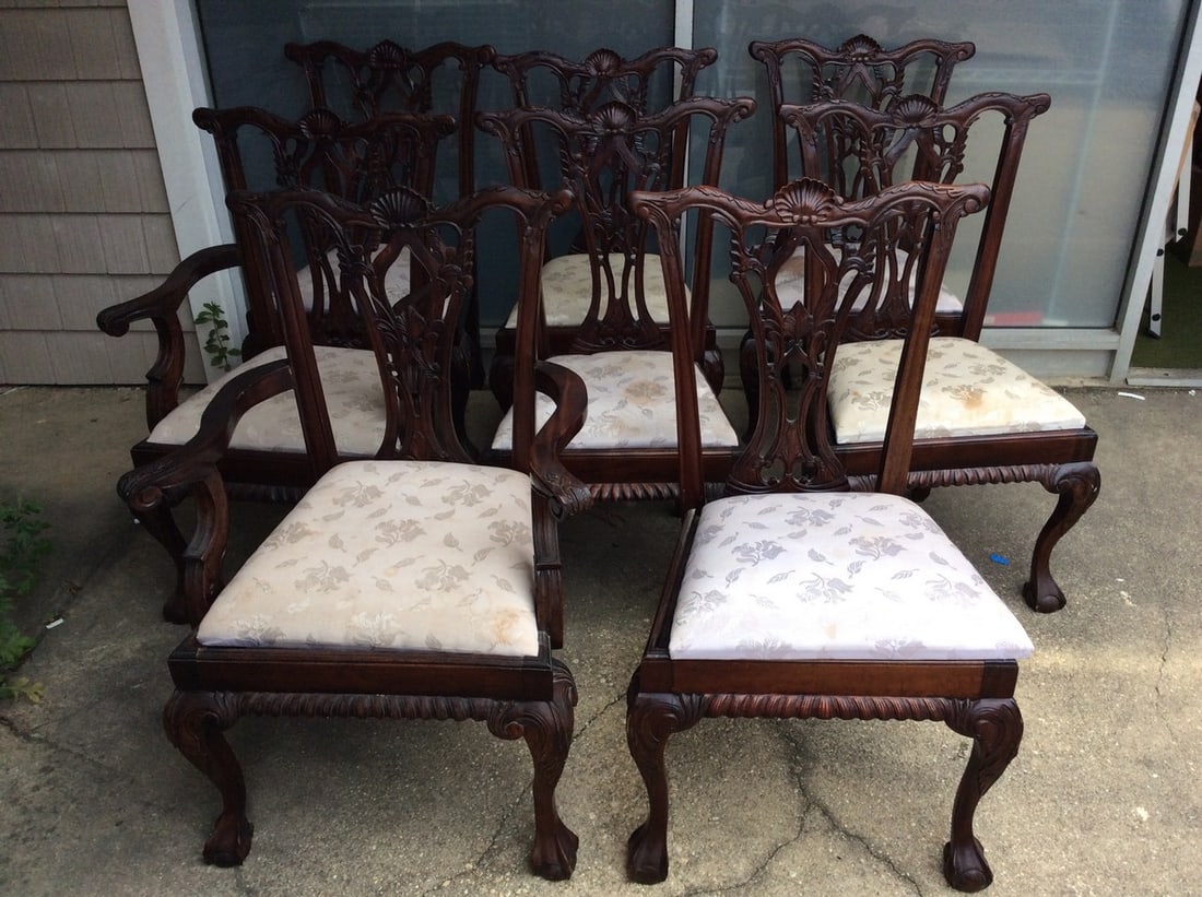Chippendale Style Set of 8 chairs with cushions(40in.tall): Chippendale Style Set of 8 chairs with cushions(40in.tall)