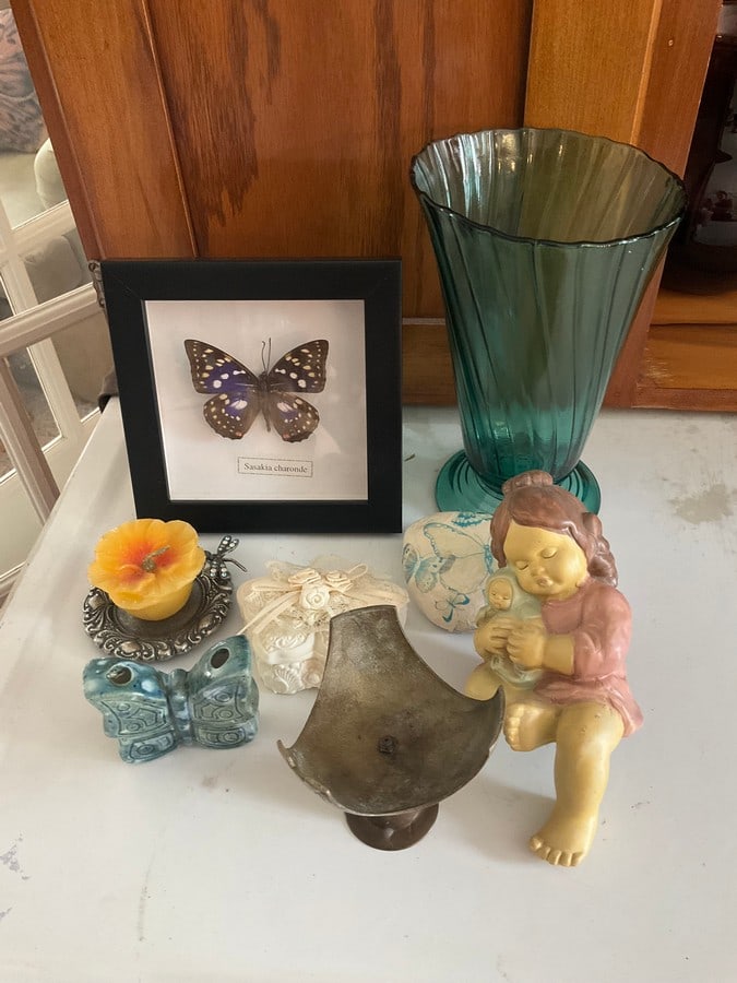 Various Trinkets, Framed Sasakia Charonde, Vase (8in Tall) and more (1 of 1)