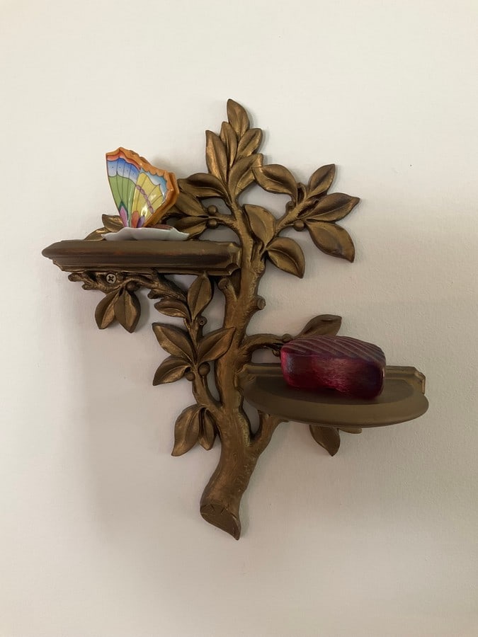 Wall sconce with butterflies and cranberry glass(11in.tall): Wall sconce with butterflies and cranberry glass(11in.tall)
