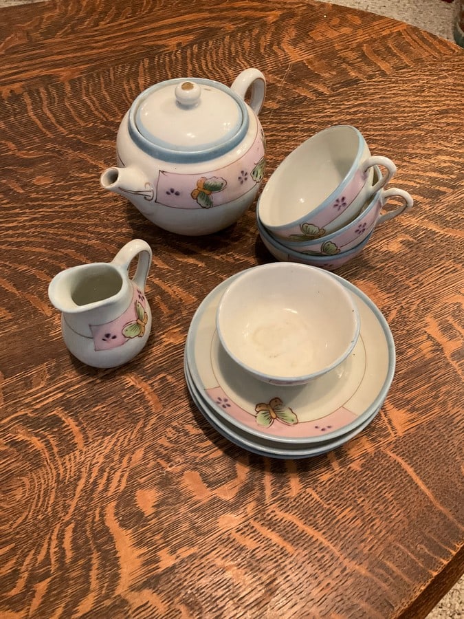 Ceramic tea party set(teapot-4in.tall, pitcher, teacups, plates, and more) (1 of 1)