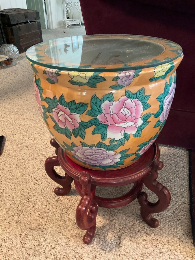 Ceramic planter with stand and glass top(19.75in.tall) (1 of 1)