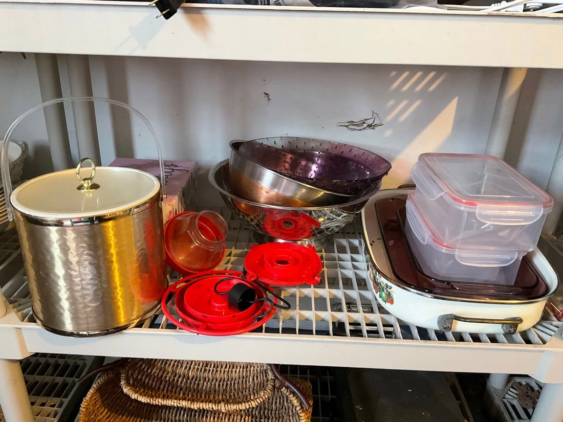 MCM ice bucket(about 9.5in.tall), metal strainer, baking pans, containers, and more (1 of 1)