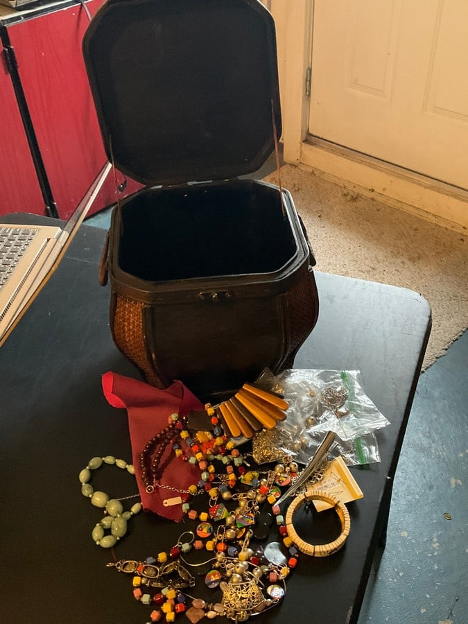 Vintage organizer bin(14in.tall) with costume jewelry inside (1 of 1)