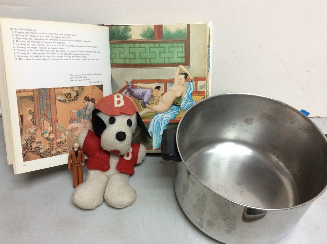Aluminum clad stainless steel farberware pot(6.25in.tallx10.25in.across), vintage early snoopy doll, (1 of 1)